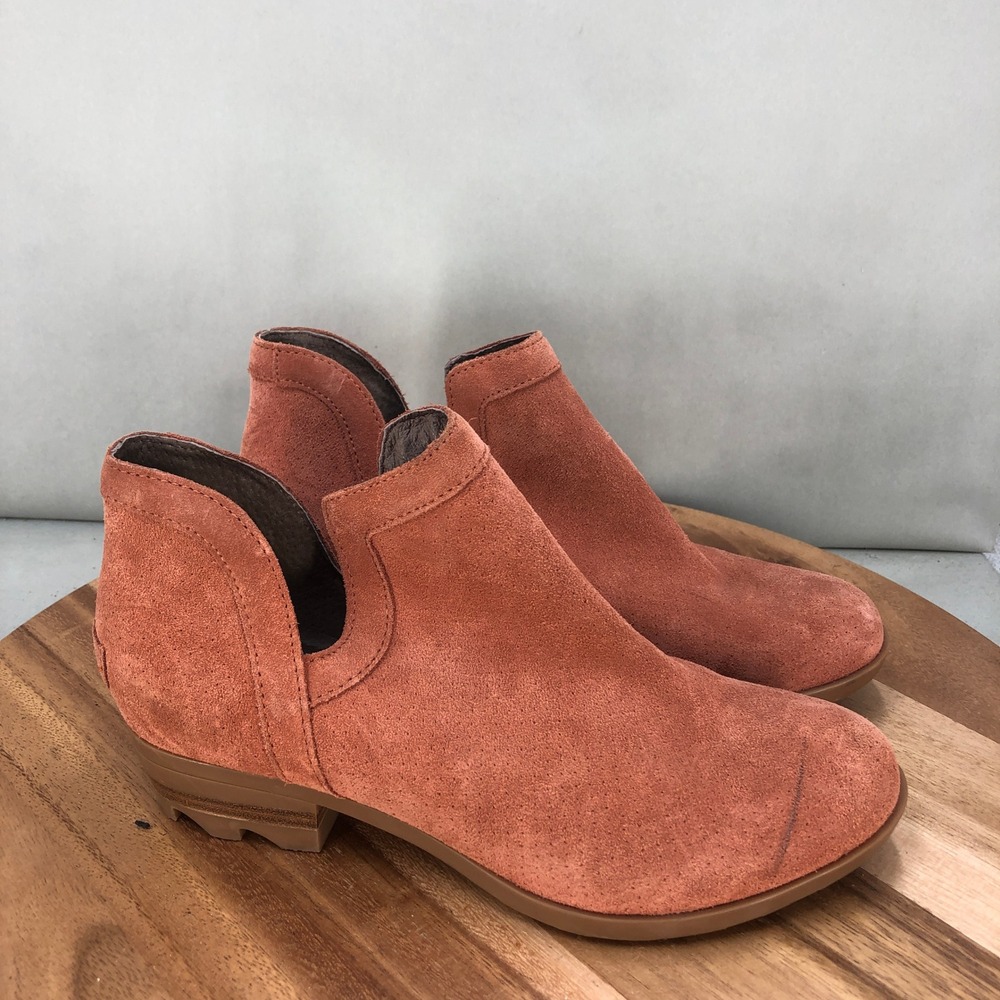 Sorel Lolla Cut Out Ankle Boots Womens Size 8 Burnt Henna Suede Booties